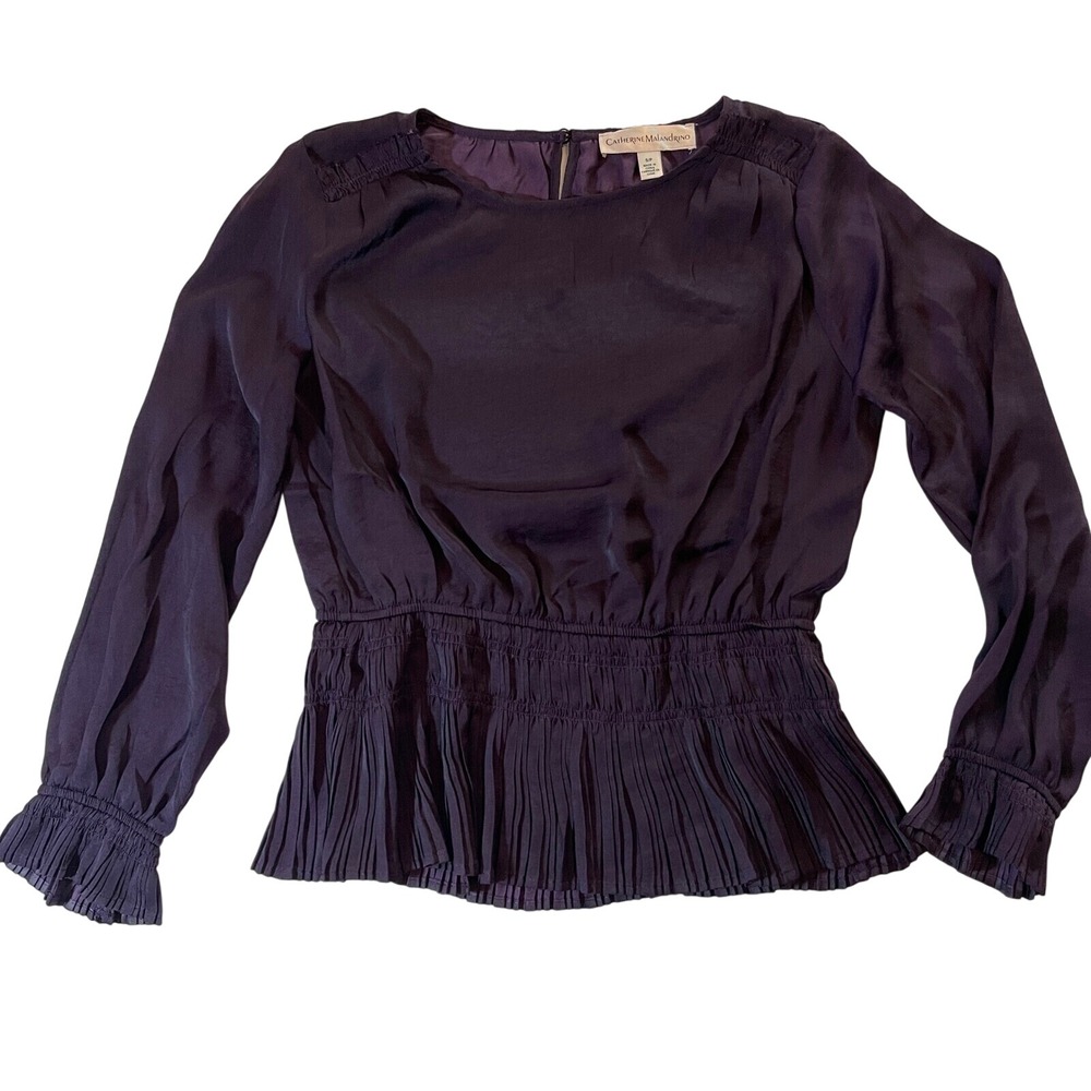 Gorgeous Catherine Malandrino Eggplant Blouse Pleated Peplum Long Sleeve Sz S‎